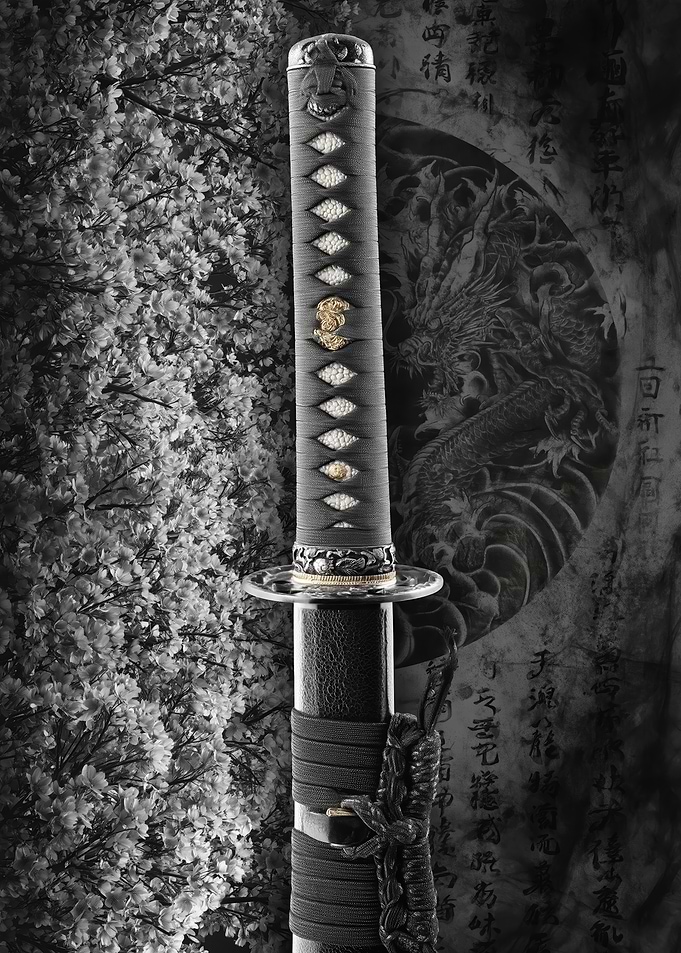 Katana with Dragon and Cherry Blossoms
