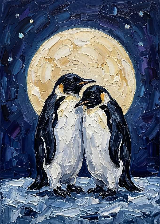 Penguins Under the Full Moon