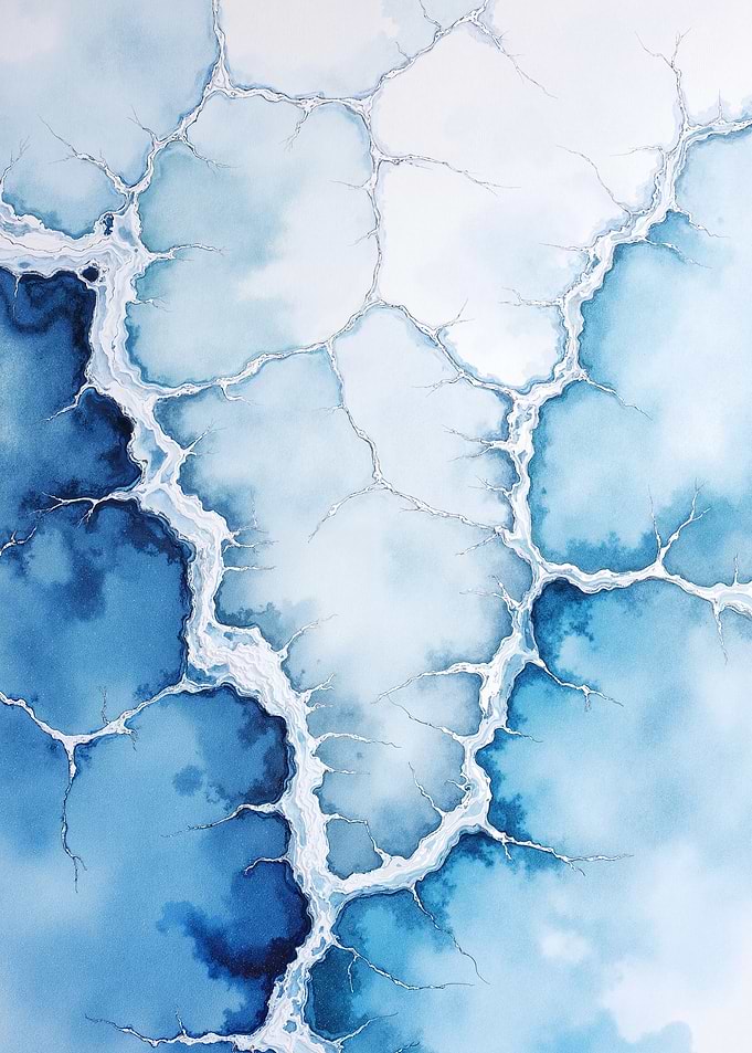 Abstract Blue and White Cracks