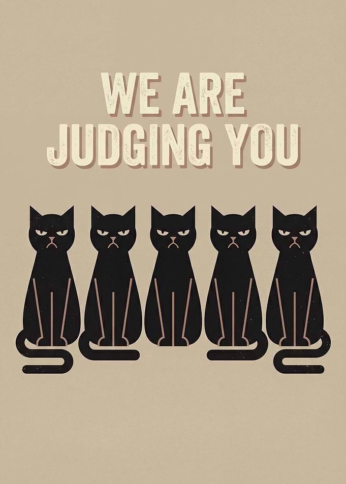 Funny Cat Bathroom Poster – 'WE ARE JUDGING YOU'