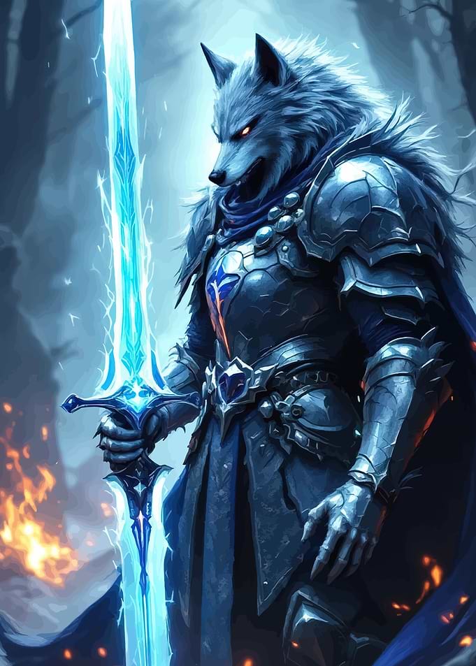 Wolf Knight with Glowing Sword