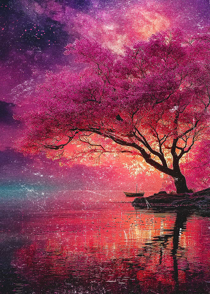 Magical Cherry Blossom Tree by the Water