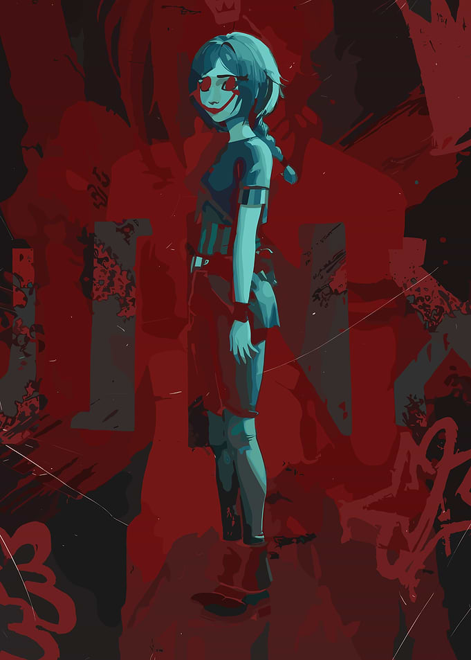 Creepy Anime Girl with Red Smile