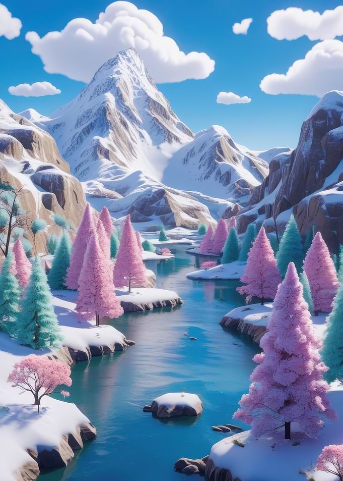 Whimsical Winter Mountain Landscape
