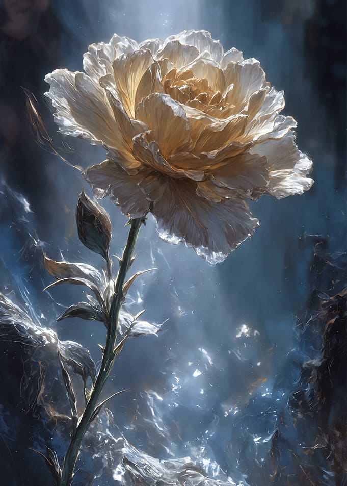 Ethereal White Rose in Blue Mist
