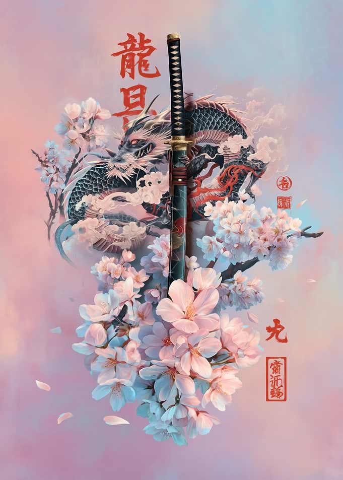 Dragon Katana and Cherry Blossoms