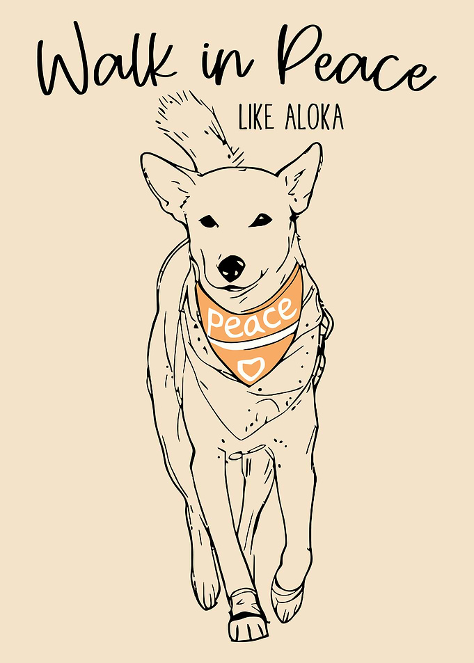 Walk in Peace Like Aloka Poster, Dog Line Art Wall Print, Peaceful Pet Illustration