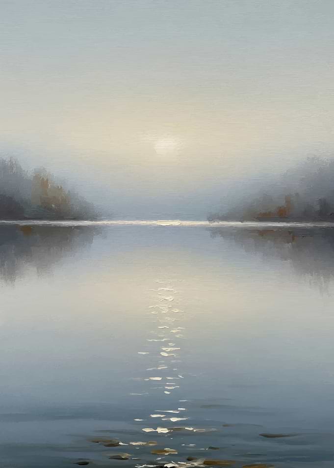 Misty Lake Sunrise Reflection