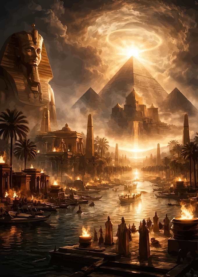 Ancient Egyptian Cityscape at Sunset