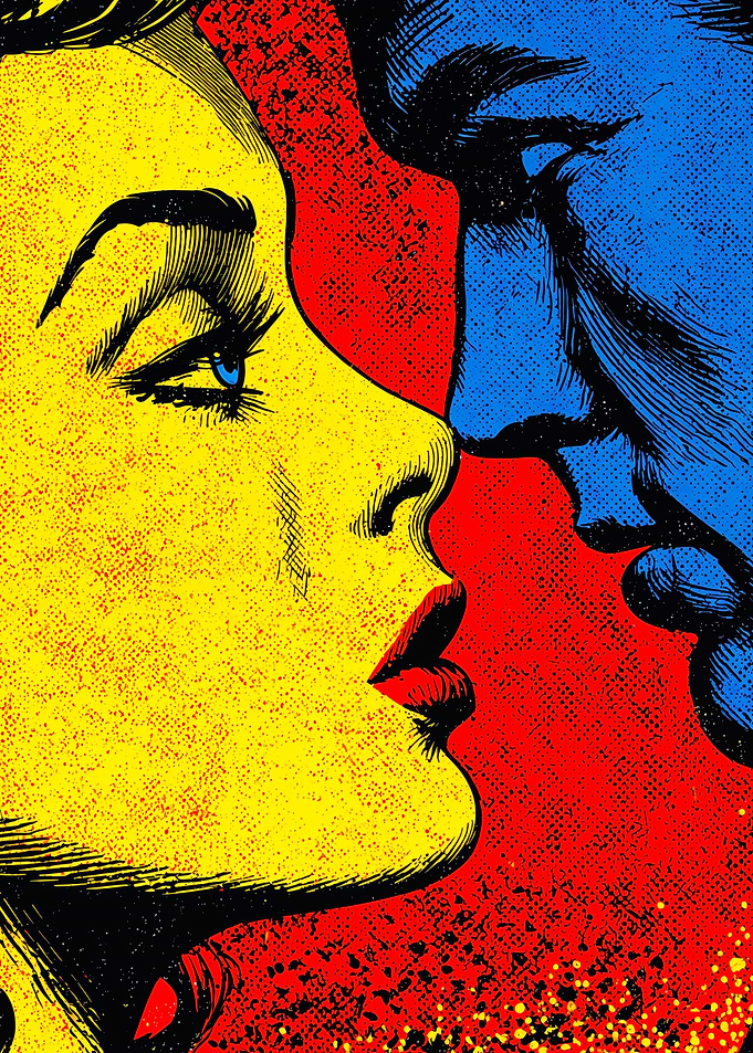 Man and Woman Pop Art Kiss