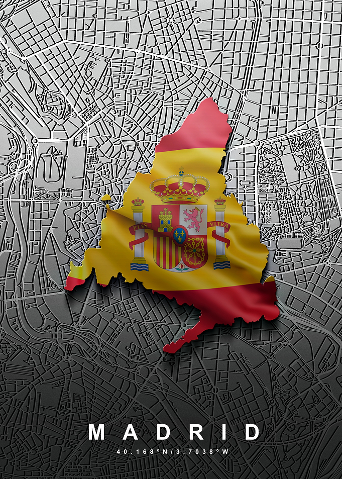 Madrid Map with Spanish Flag