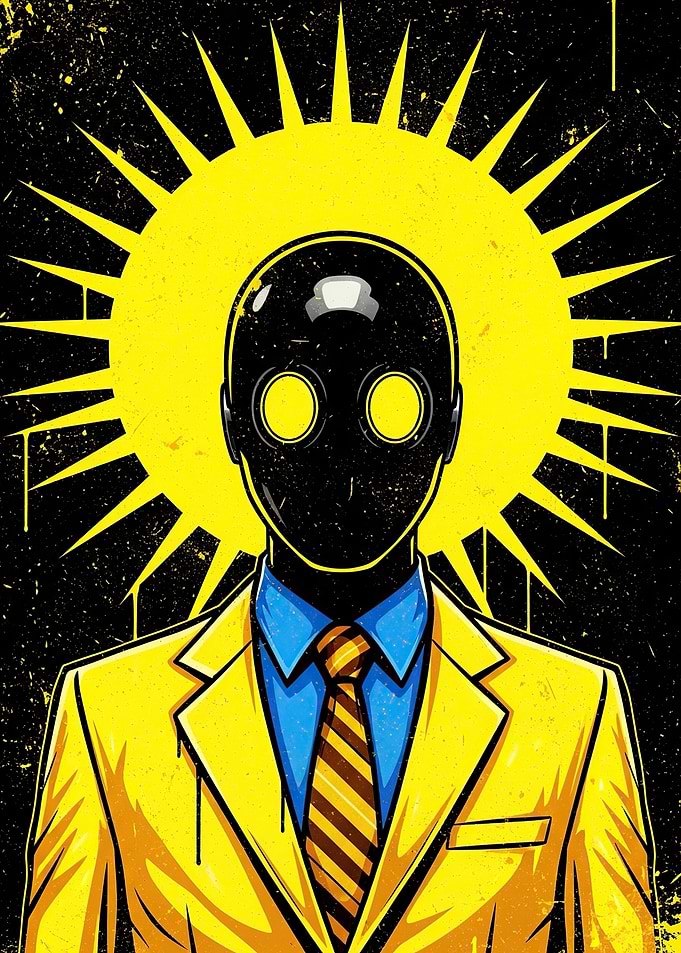 Man in Yellow Suit with Sun Background