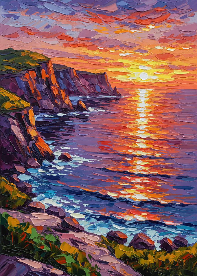 Impressionist Sunset Over Coastal Cliffs