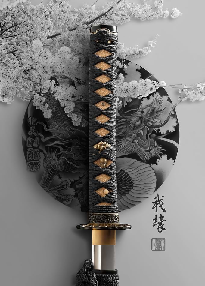 Katana with Dragon and Cherry Blossoms