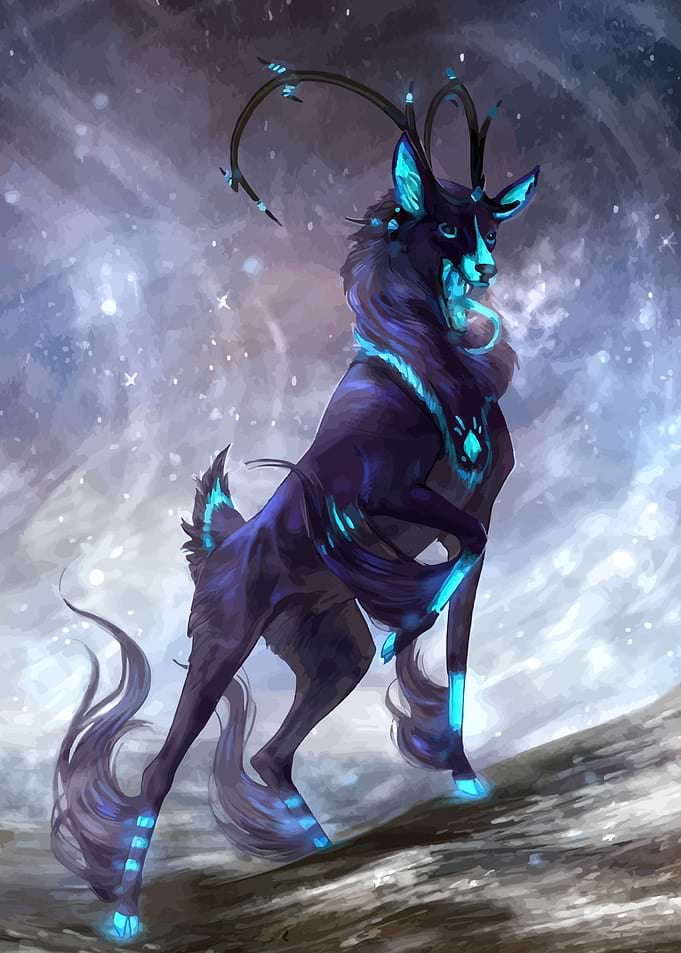 Mystical Blue Deer in Snowy Landscape