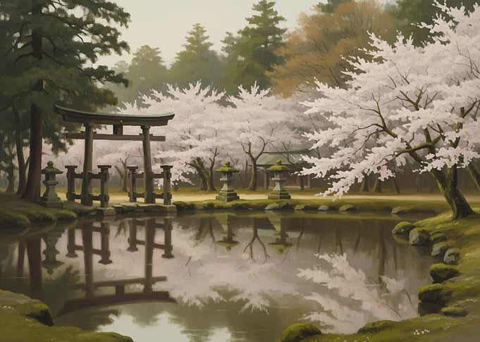 Japanese Garden with Cherry Blossoms