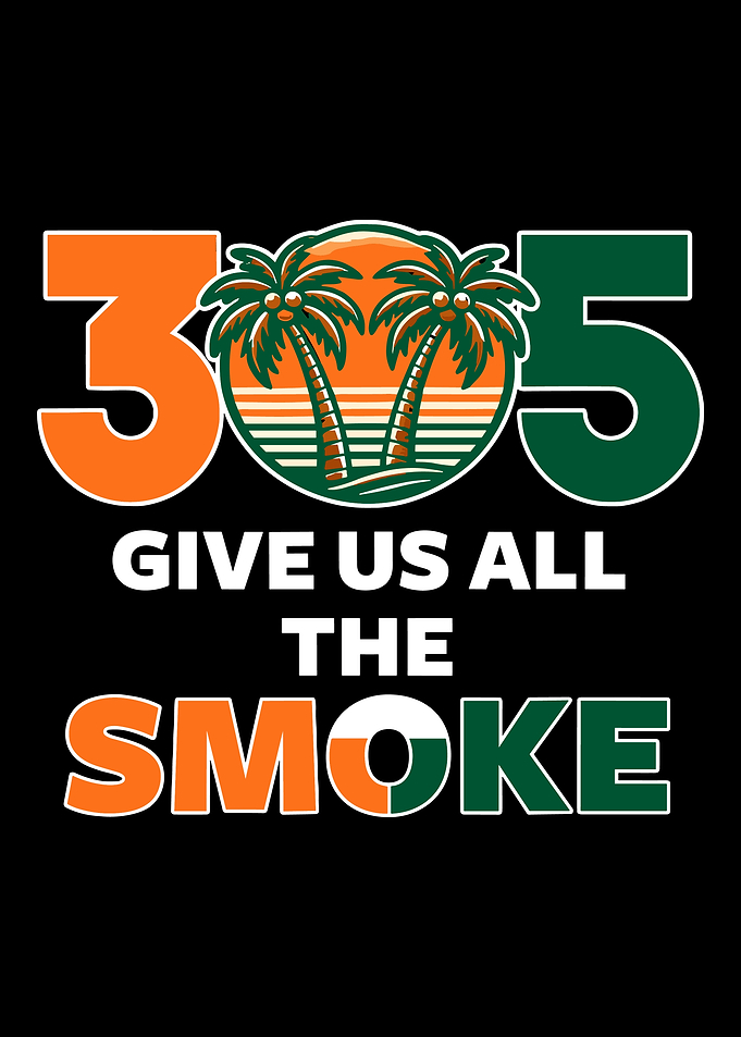 305 Give Us All The Smoke Poster, Miami Palm Trees Sunset Art, Sports Vibe Wall Print