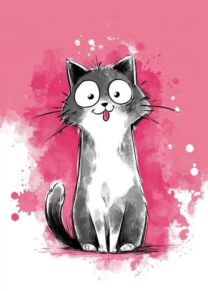 Funny cartoon cat with big eyes