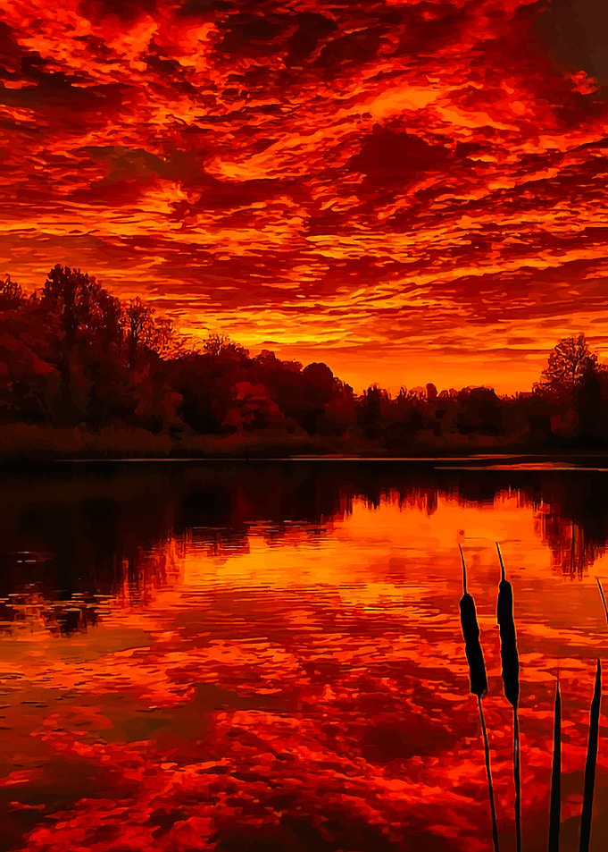 Fiery Sunset Over a Calm Lake