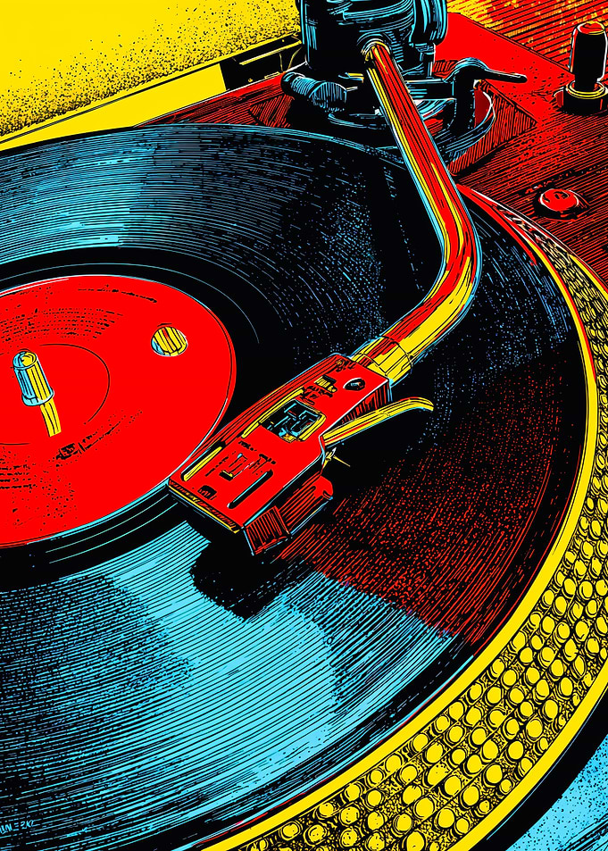 DJ Turntable with Retro Vinyl Record