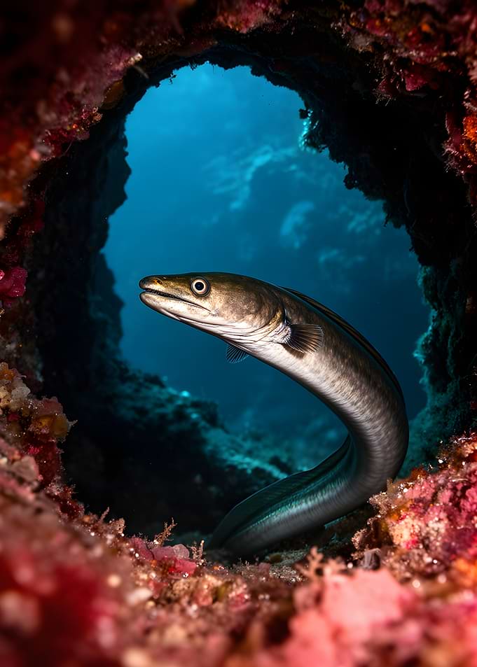 Moray Eel in Underwater Cave