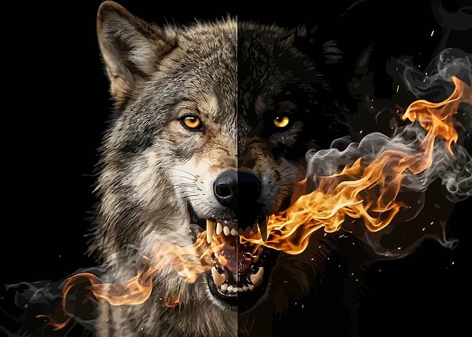 Wolf with Fire and Smoke
