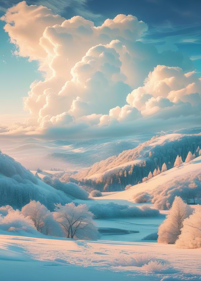 Snowy Mountain Landscape with Clouds