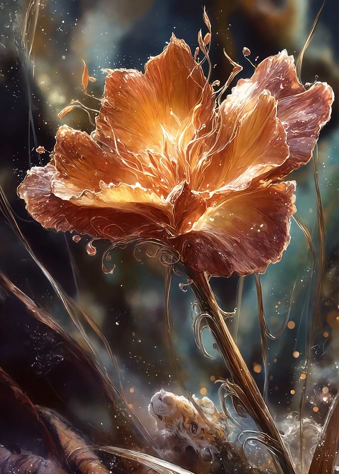 Glowing Orange Flower with Tiger Cub