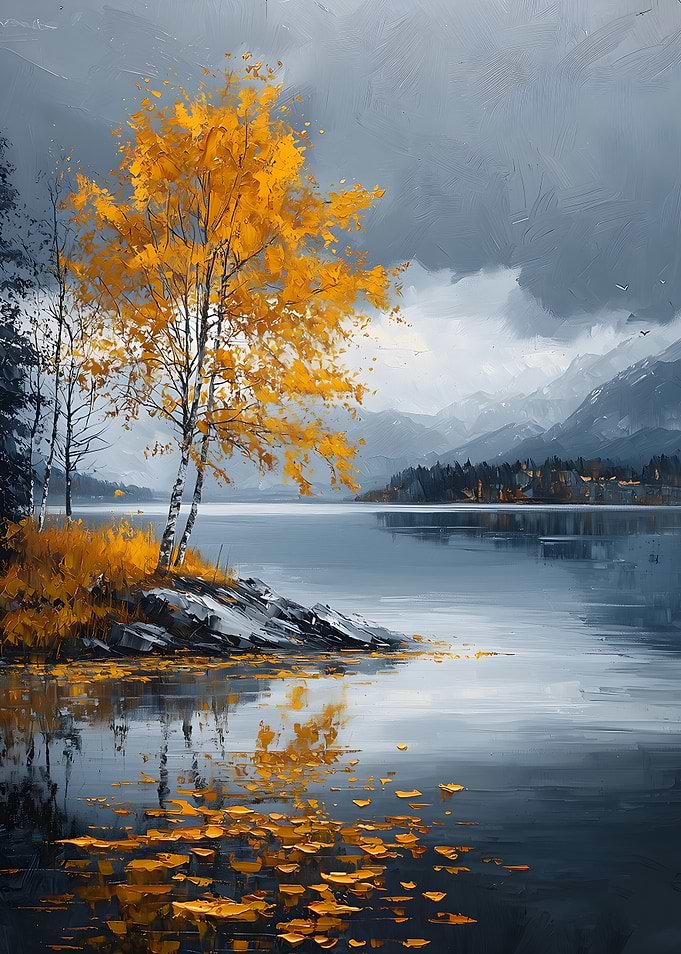 Autumn Tree by a Lake