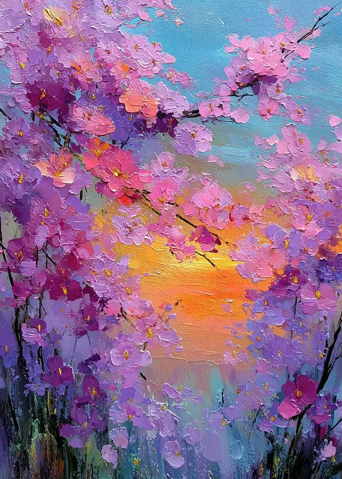 Impressionistic Floral Sunset Painting