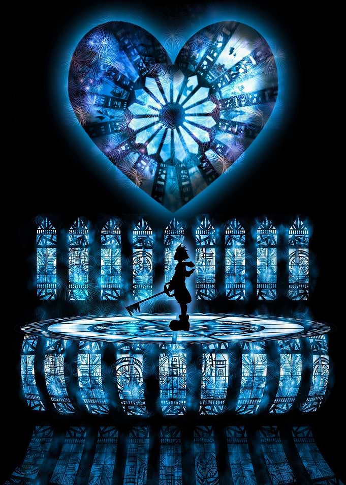 Sora in a Heart-Shaped Stained Glass Window