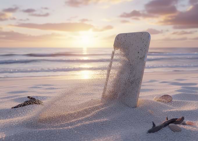 Smartphone buried in sand on beach