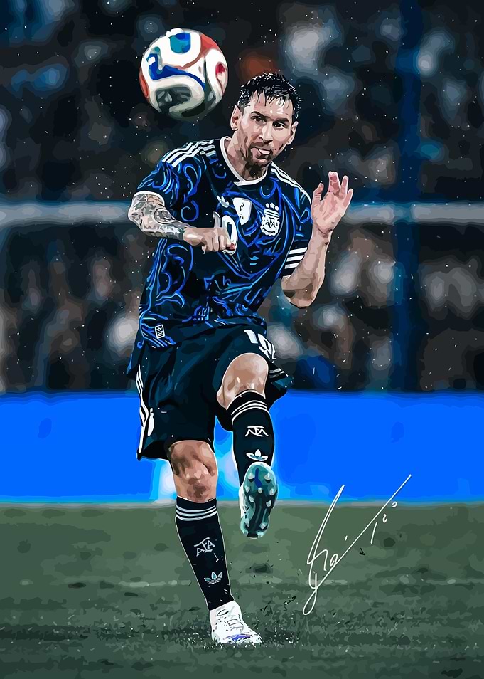 Digital Painting Lionel Messi Playing Soccer