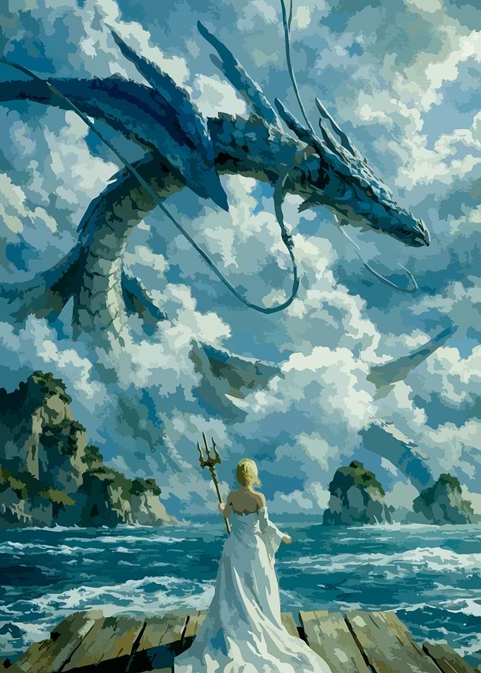 Dragon and Woman with Trident