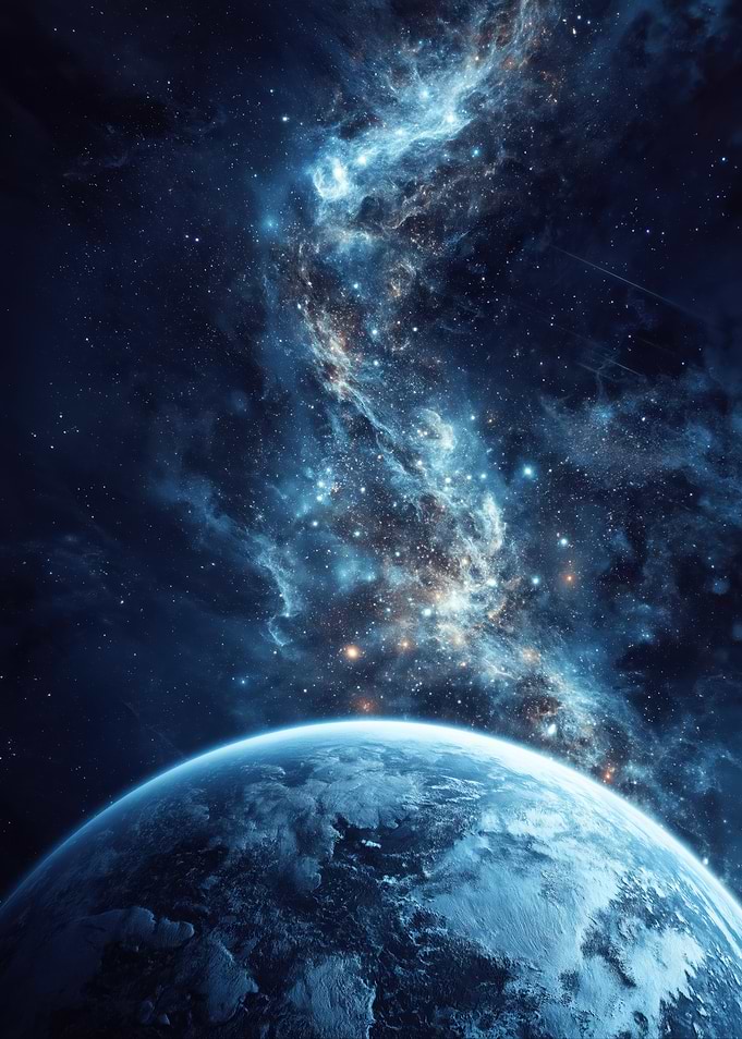 Earth and Nebula in Space