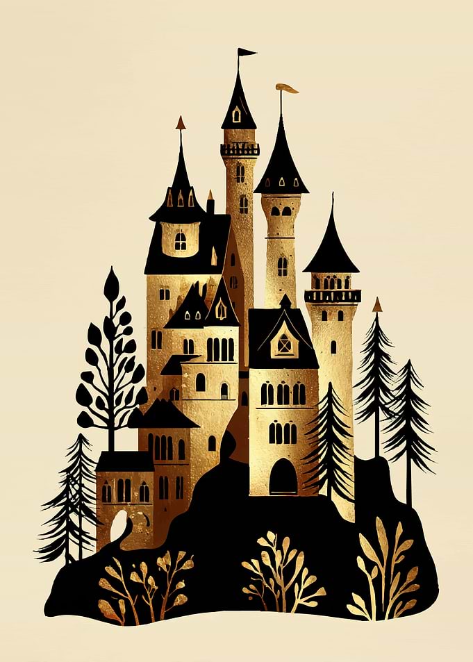 Golden Fantasy Castle Illustration