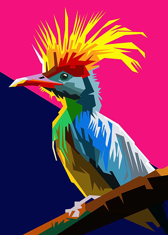 Colorful Bird on Branch Pop Art
