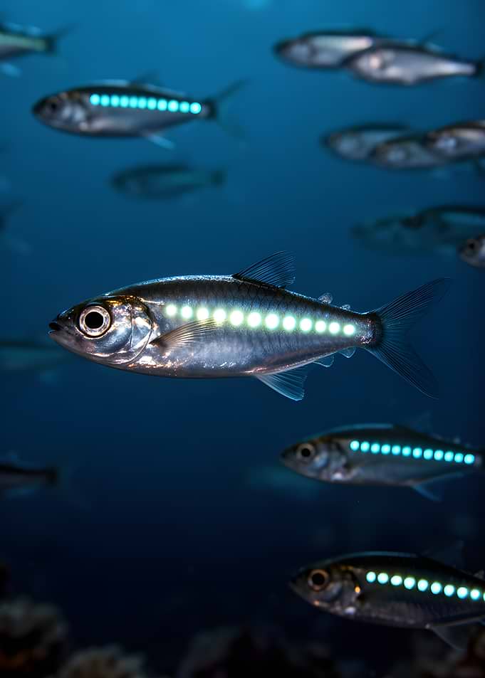 Bioluminescent Fish School