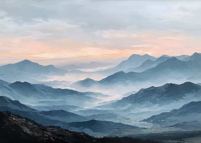 Misty Mountain Sunrise Painting