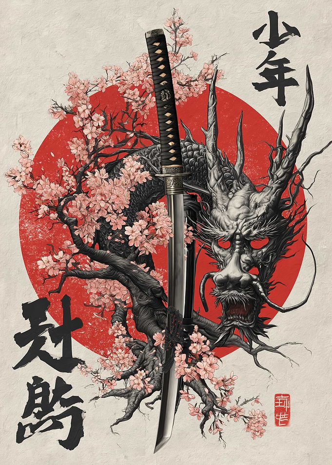 Dragon Katana and Cherry Blossoms