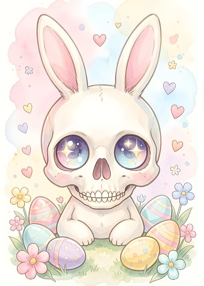 Cute Skull Bunny with Easter Eggs