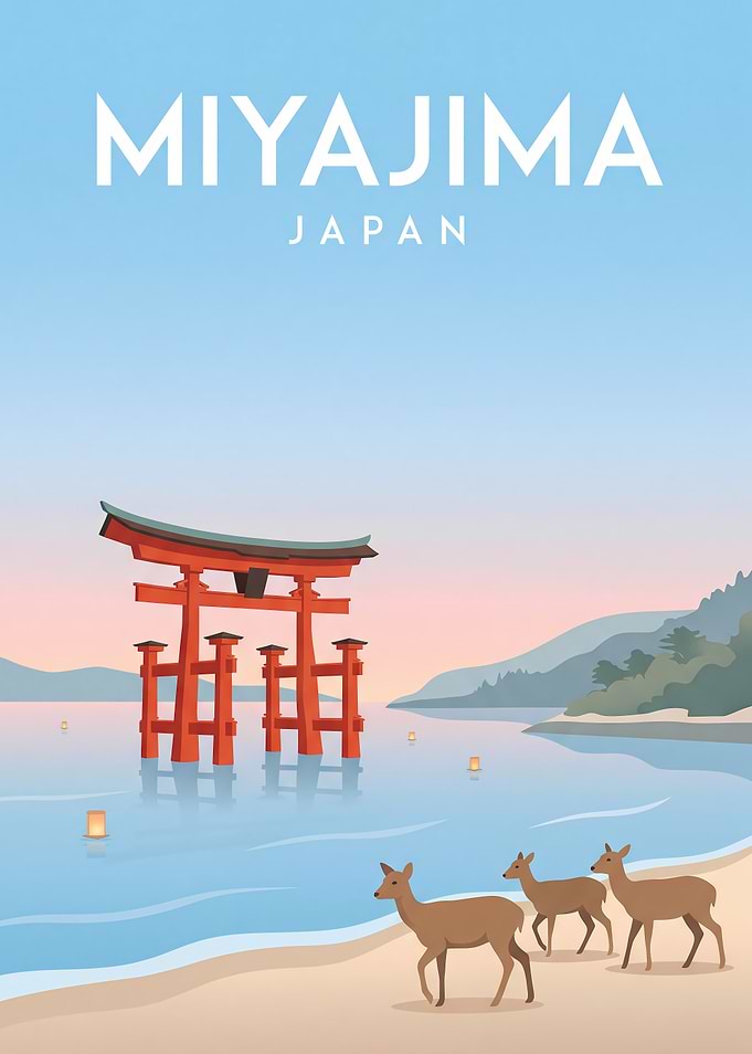 Miyajima Torii Gate and Deer