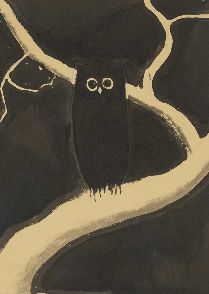 Black Owl on a Branch