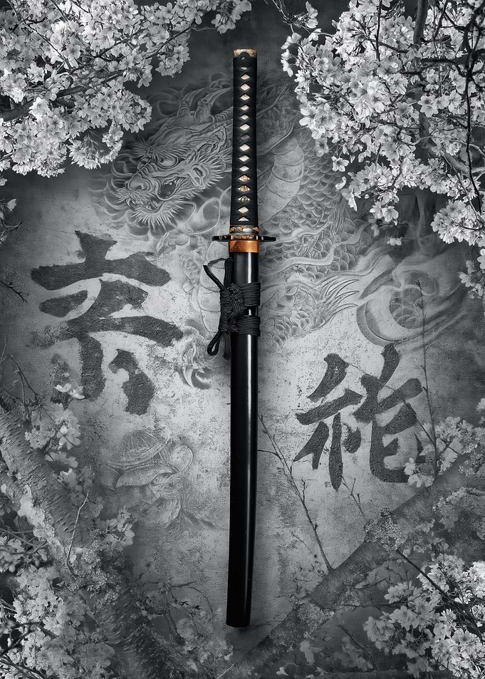 Katana Sword with Dragon and Cherry Blossoms