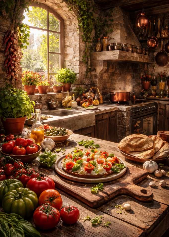 Rustic Italian Kitchen with Fresh Ingredients