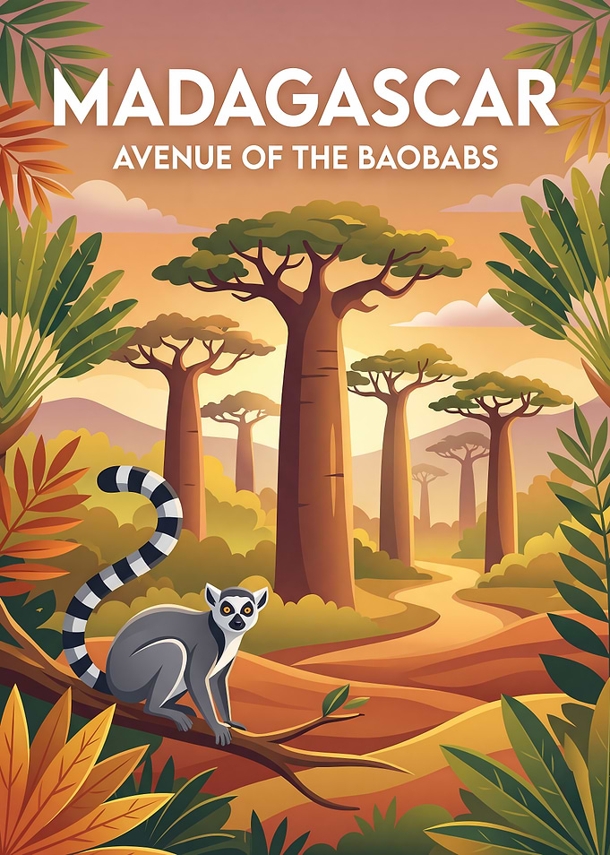 Madagascar Avenue of the Baobabs Lemur