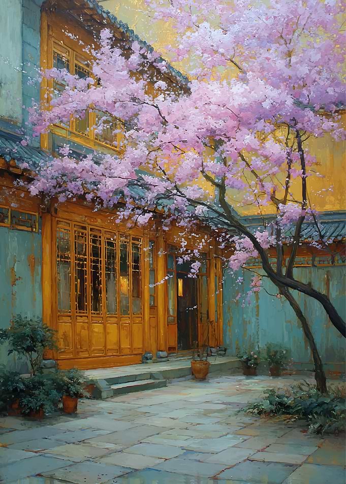Courtyard with Cherry Blossoms