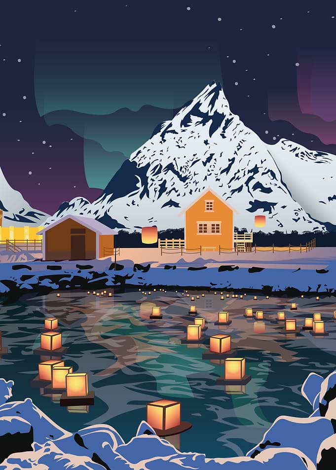 Winter Lantern Festival in Snowy Mountains