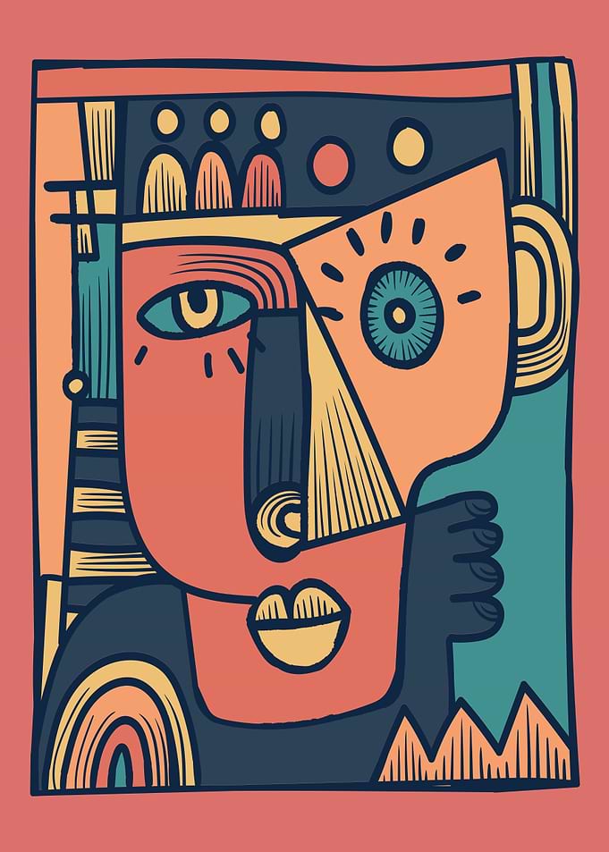 Abstract Cubist Portrait with Vibrant Colors