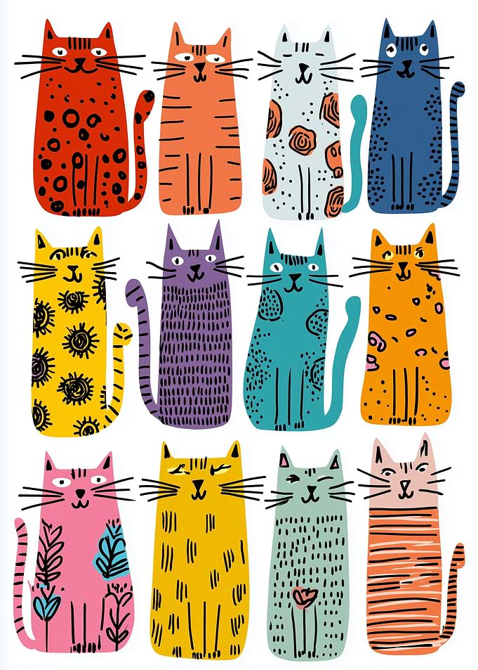 Collection of Illustrated Cats